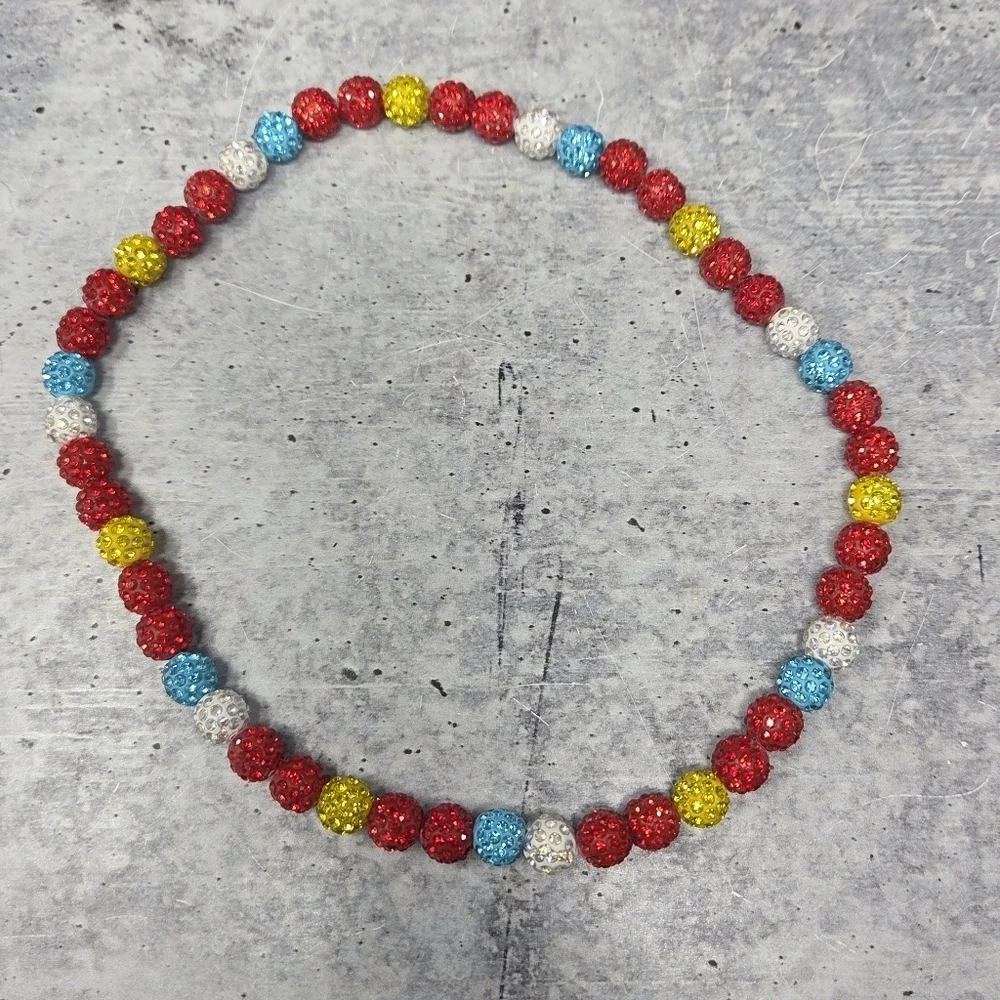NEW Baseball Sparkle Beaded Necklace from Plate Crate Red Yellow Blue White